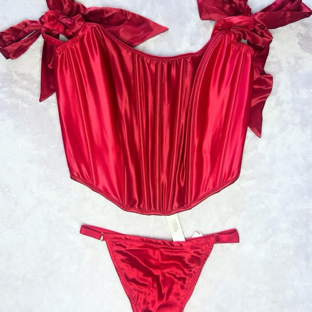Victoria’s Secret Red Satin Corset and pantiesSet
